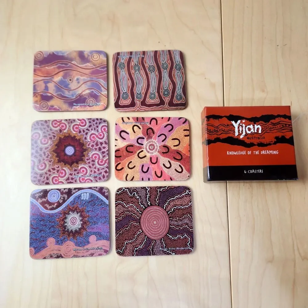 Yijan Aboriginal Art Australia Set of 6 Coasters Fire & Water Dreaming Folk Art